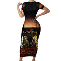 New Zealand and Australia ANZAC Day Short Sleeve Bodycon Dress Kiwi Bird and Kangaroo Soldier
