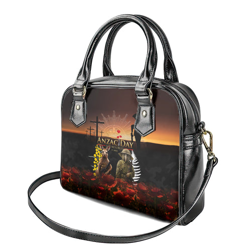 New Zealand and Australia ANZAC Day Shoulder Handbag Kiwi Bird and Kangaroo Soldier