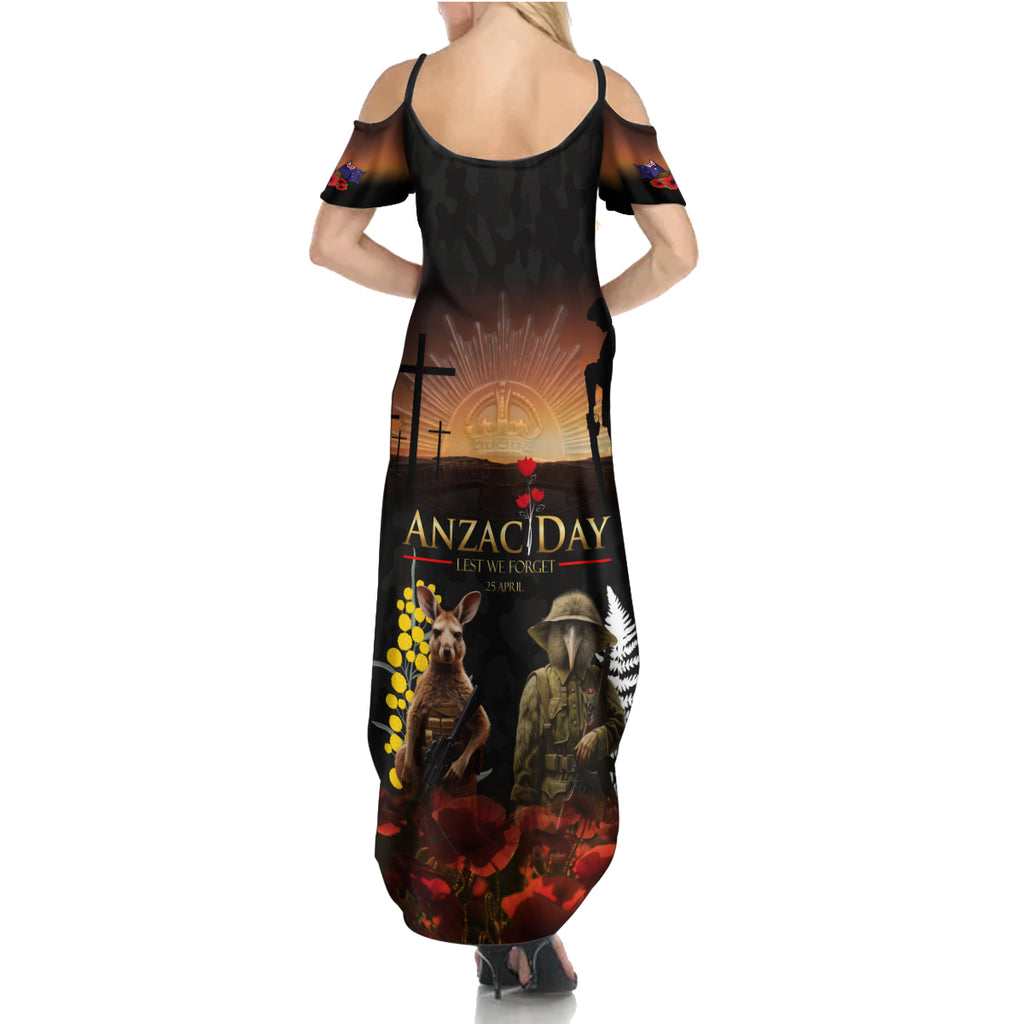 New Zealand and Australia ANZAC Day Summer Maxi Dress Kiwi Bird and Kangaroo Soldier