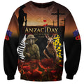 New Zealand and Australia ANZAC Day Sweatshirt Kiwi Bird and Kangaroo Soldier