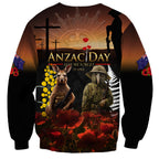 New Zealand and Australia ANZAC Day Sweatshirt Kiwi Bird and Kangaroo Soldier