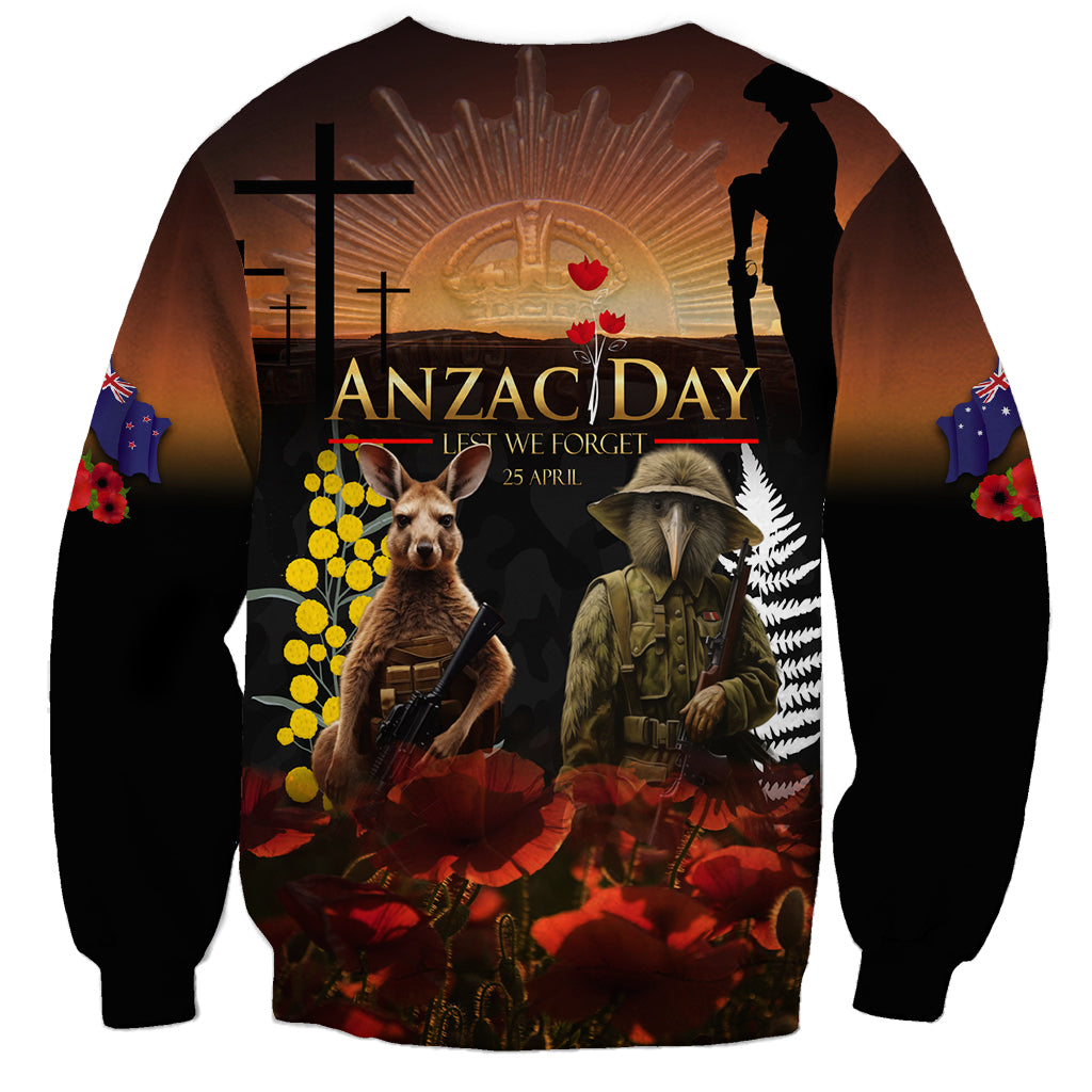 New Zealand and Australia ANZAC Day Sweatshirt Kiwi Bird and Kangaroo Soldier