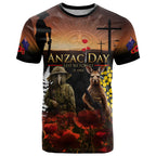 New Zealand and Australia ANZAC Day T Shirt Kiwi Bird and Kangaroo Soldier
