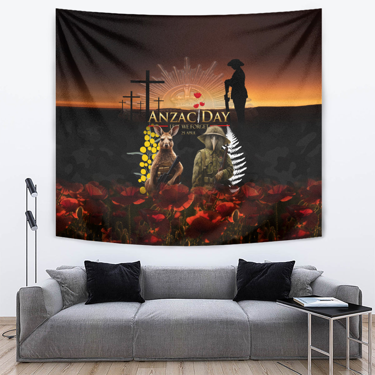 New Zealand and Australia ANZAC Day Tapestry Kiwi Bird and Kangaroo Soldier