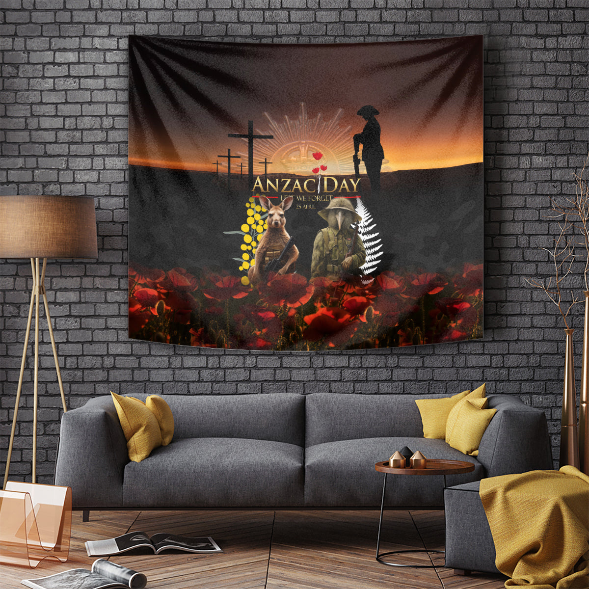 New Zealand and Australia ANZAC Day Tapestry Kiwi Bird and Kangaroo Soldier