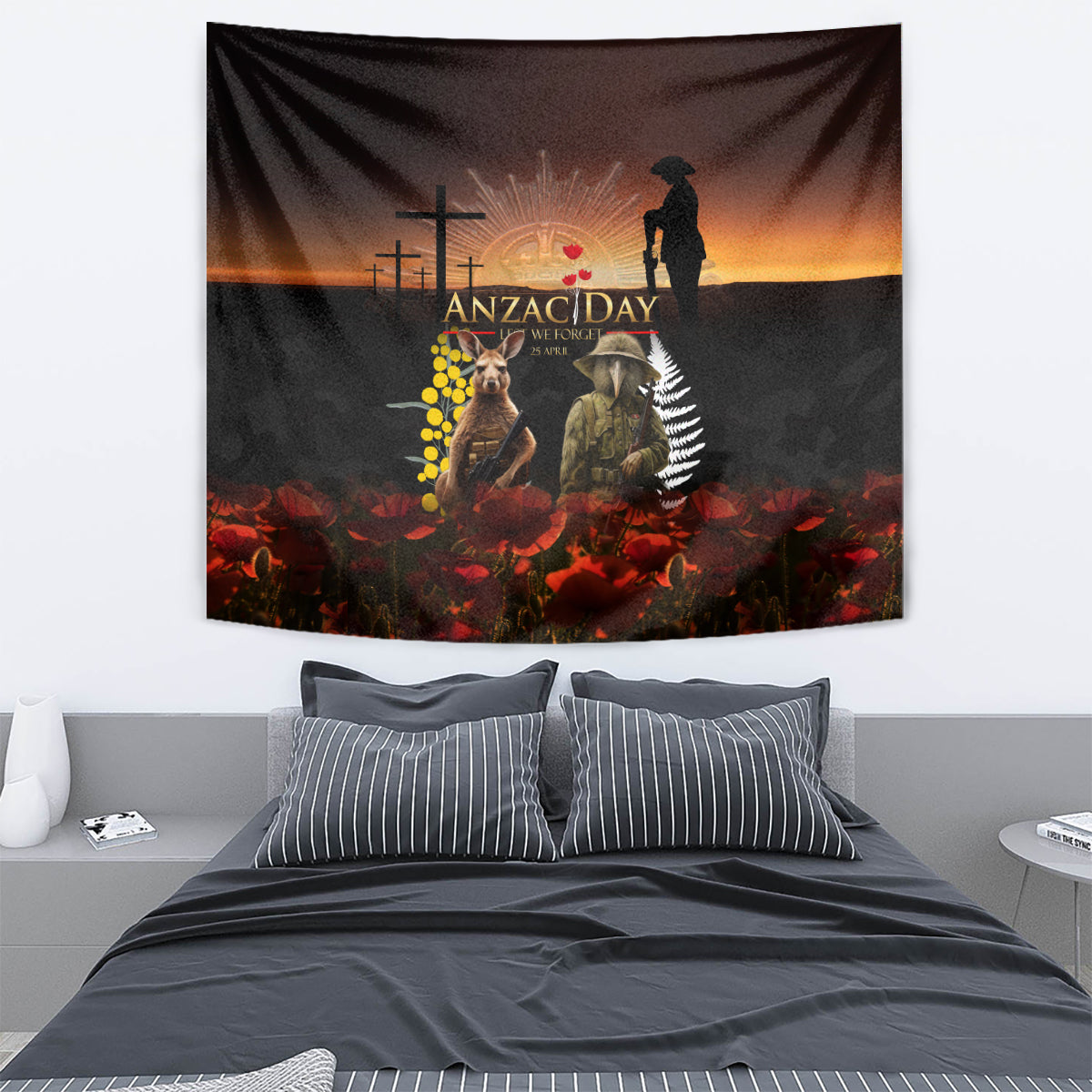 New Zealand and Australia ANZAC Day Tapestry Kiwi Bird and Kangaroo Soldier