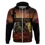 New Zealand and Australia ANZAC Day Zip Hoodie Kiwi Bird and Kangaroo Soldier