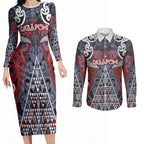 Personalised Aotearoa Iwi Ngapuhi Couples Matching Long Sleeve Bodycon Dress and Long Sleeve Button Shirt Maori Motif Tribal