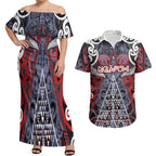 Personalised Aotearoa Iwi Ngapuhi Couples Matching Off Shoulder Maxi Dress and Hawaiian Shirt Maori Motif Tribal