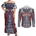 Personalised Aotearoa Iwi Ngapuhi Couples Matching Off Shoulder Maxi Dress and Long Sleeve Button Shirt Maori Motif Tribal