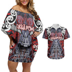 Personalised Aotearoa Iwi Ngapuhi Couples Matching Off Shoulder Short Dress and Hawaiian Shirt Maori Motif Tribal