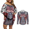 Personalised Aotearoa Iwi Ngapuhi Couples Matching Off Shoulder Short Dress and Long Sleeve Button Shirt Maori Motif Tribal