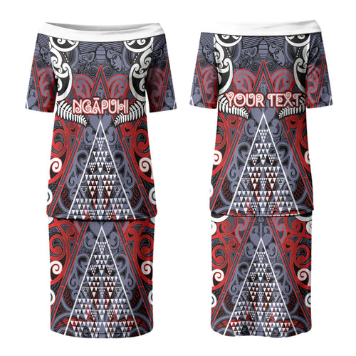 Personalised Aotearoa Iwi Ngapuhi Couples Matching Puletasi and Long Sleeve Button Shirt Maori Motif Tribal