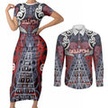 Personalised Aotearoa Iwi Ngapuhi Couples Matching Short Sleeve Bodycon Dress and Long Sleeve Button Shirt Maori Motif Tribal