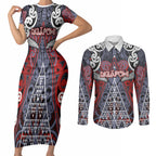 Personalised Aotearoa Iwi Ngapuhi Couples Matching Short Sleeve Bodycon Dress and Long Sleeve Button Shirt Maori Motif Tribal