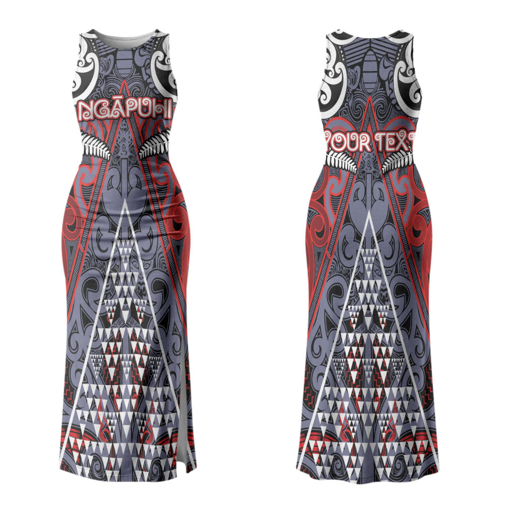 Personalised Aotearoa Iwi Ngapuhi Couples Matching Tank Maxi Dress and Long Sleeve Button Shirt Maori Motif Tribal