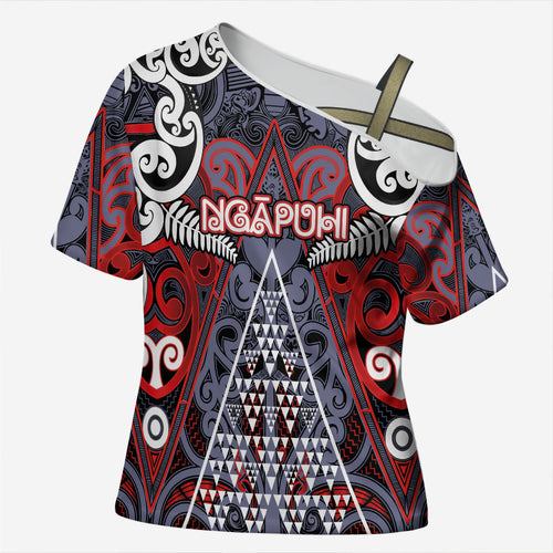 Personalised Aotearoa Iwi Ngapuhi Cross Shoulder Shirt Maori Motif Tribal