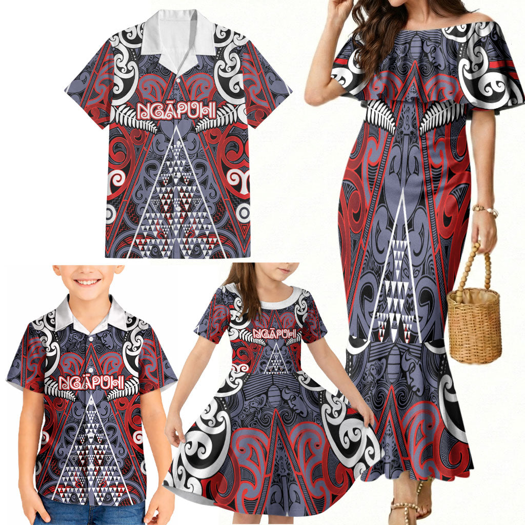 Personalised Aotearoa Iwi Ngapuhi Family Matching Mermaid Dress and Hawaiian Shirt Maori Motif Tribal