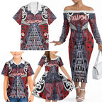 Personalised Aotearoa Iwi Ngapuhi Family Matching Off The Shoulder Long Sleeve Dress and Hawaiian Shirt Maori Motif Tribal