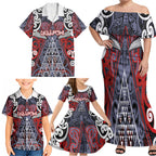 Personalised Aotearoa Iwi Ngapuhi Family Matching Off Shoulder Maxi Dress and Hawaiian Shirt Maori Motif Tribal