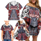 Personalised Aotearoa Iwi Ngapuhi Family Matching Off Shoulder Short Dress and Hawaiian Shirt Maori Motif Tribal