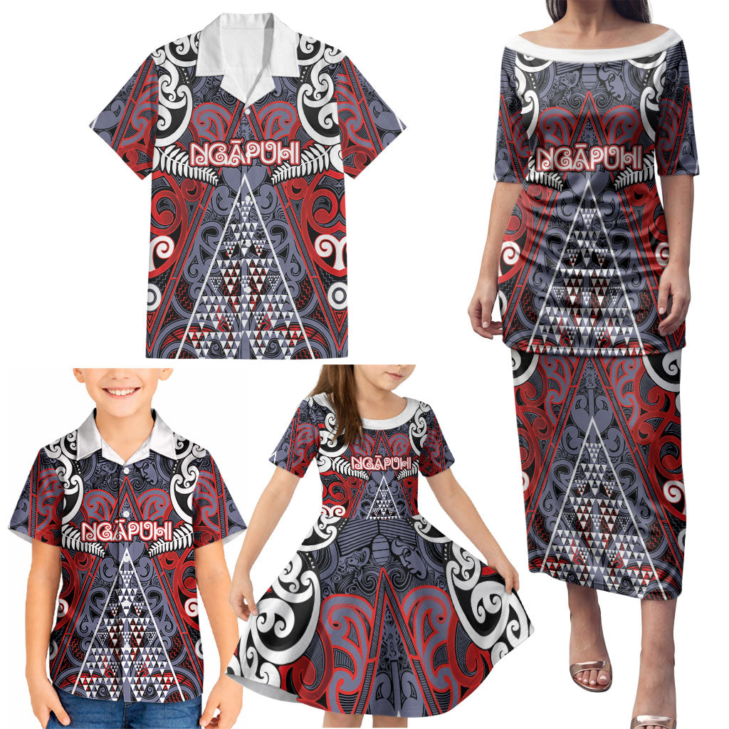 Personalised Aotearoa Iwi Ngapuhi Family Matching Puletasi and Hawaiian Shirt Maori Motif Tribal
