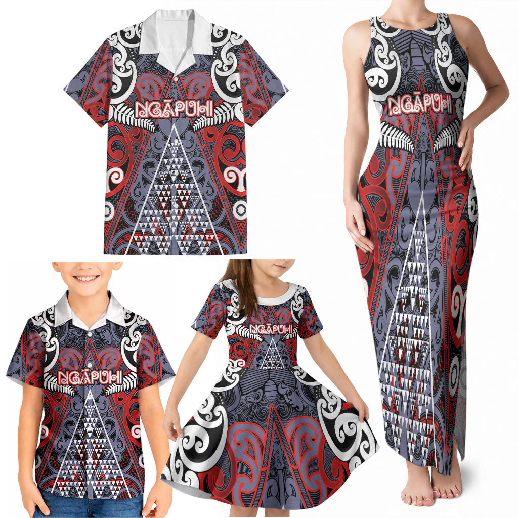 Personalised Aotearoa Iwi Ngapuhi Family Matching Tank Maxi Dress and Hawaiian Shirt Maori Motif Tribal