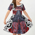 Personalised Aotearoa Iwi Ngapuhi Kid Short Sleeve Dress Maori Motif Tribal