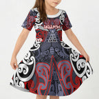 Personalised Aotearoa Iwi Ngapuhi Kid Short Sleeve Dress Maori Motif Tribal