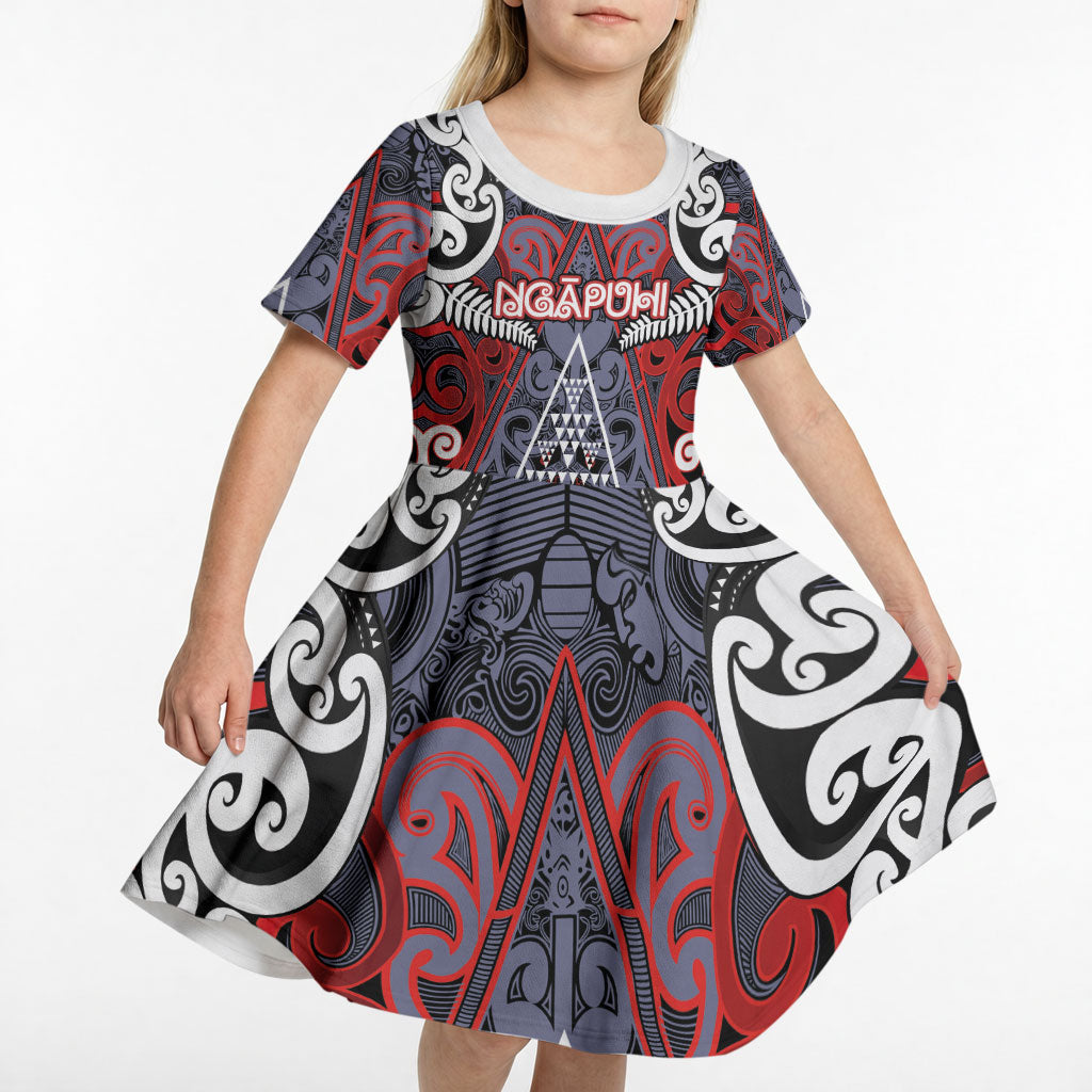 Personalised Aotearoa Iwi Ngapuhi Kid Short Sleeve Dress Maori Motif Tribal