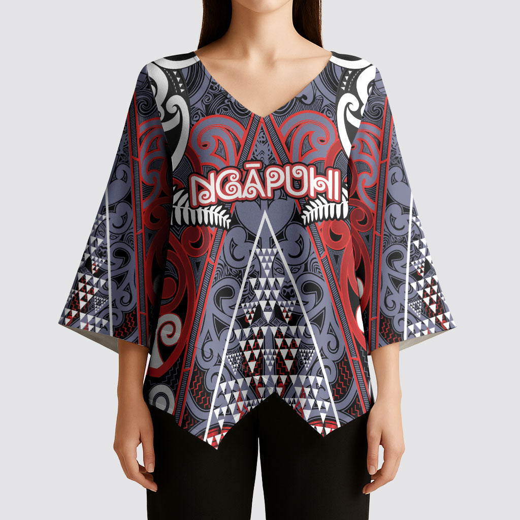 Personalised Aotearoa Iwi Ngapuhi Kimono Sleeve Blouse Maori Motif Tribal