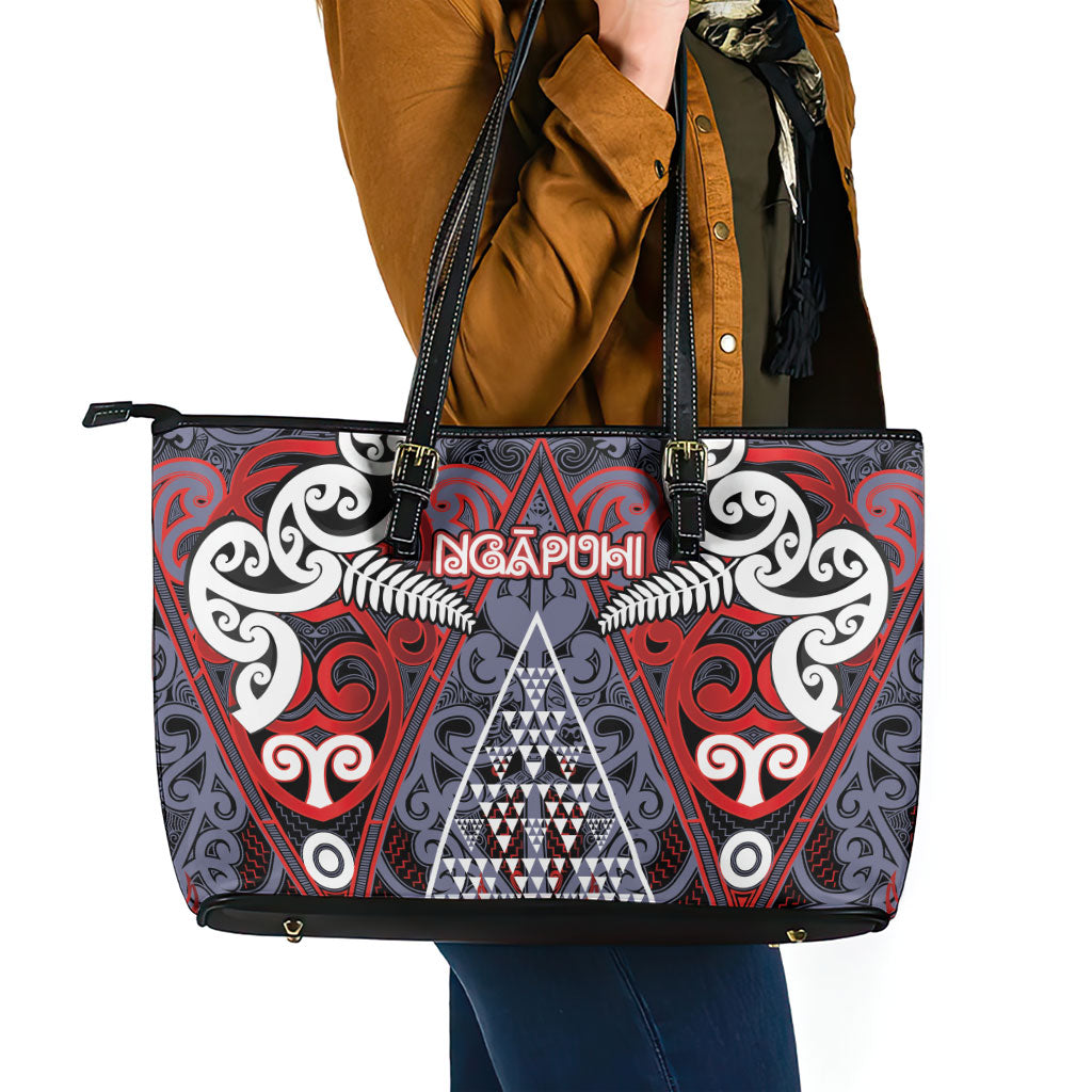 Aotearoa Iwi Ngapuhi Leather Tote Bag Maori Motif Tribal