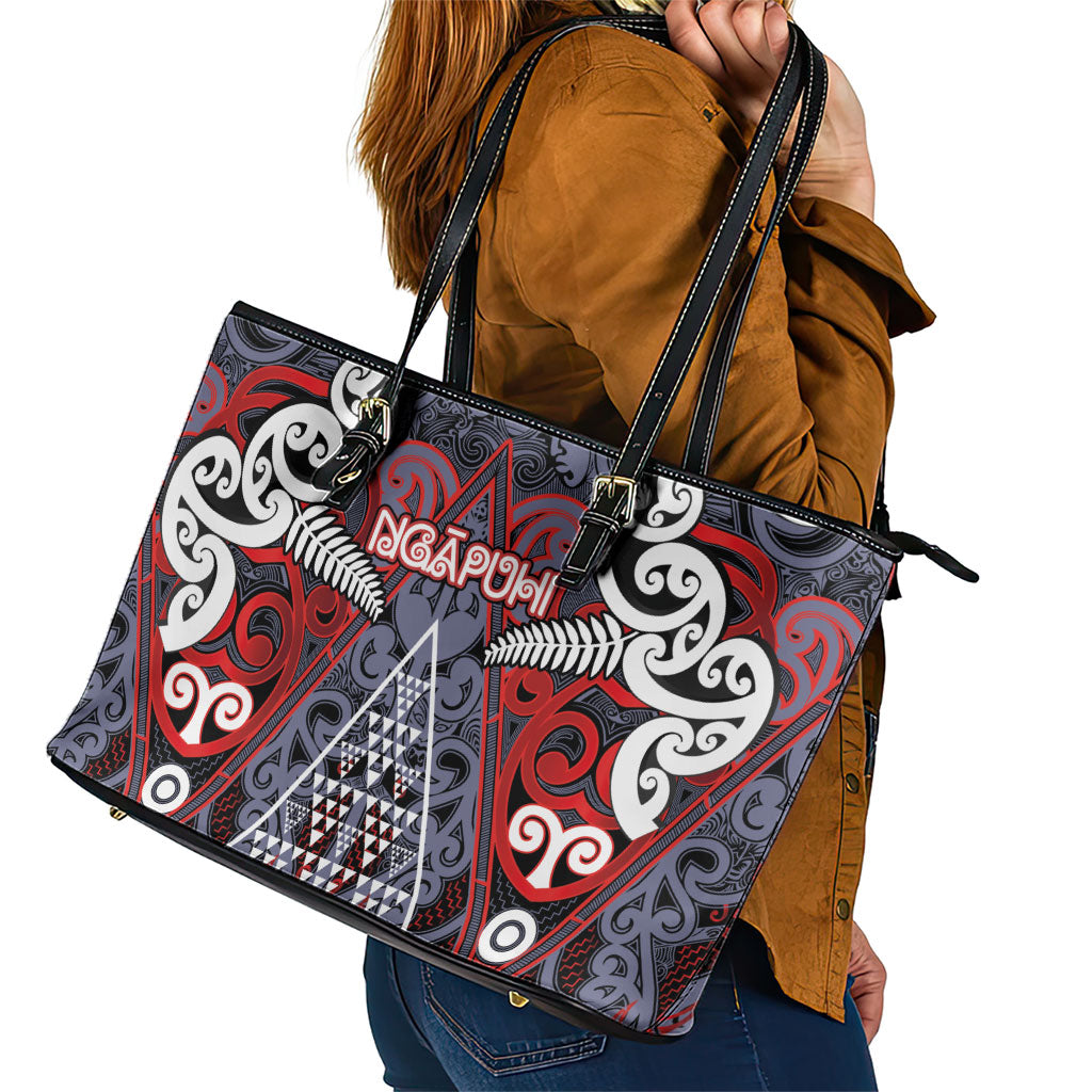 Aotearoa Iwi Ngapuhi Leather Tote Bag Maori Motif Tribal
