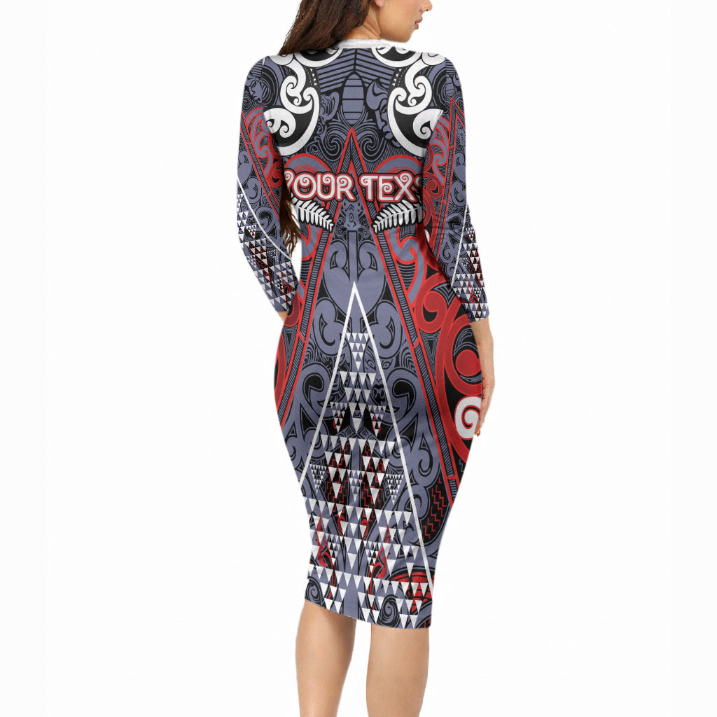 Personalised Aotearoa Iwi Ngapuhi Long Sleeve Bodycon Dress Maori Motif Tribal