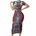 Personalised Aotearoa Iwi Ngapuhi Short Sleeve Bodycon Dress Maori Motif Tribal
