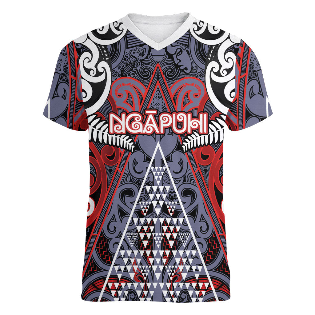 Personalised Aotearoa Iwi Ngapuhi Women V-Neck T-Shirt Maori Motif Tribal