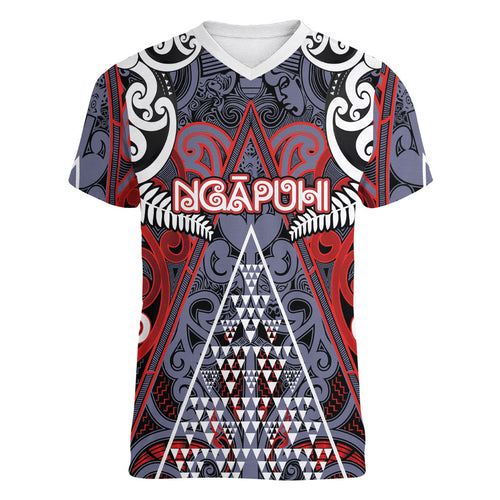 Personalised Aotearoa Iwi Ngapuhi Women V-Neck T-Shirt Maori Motif Tribal