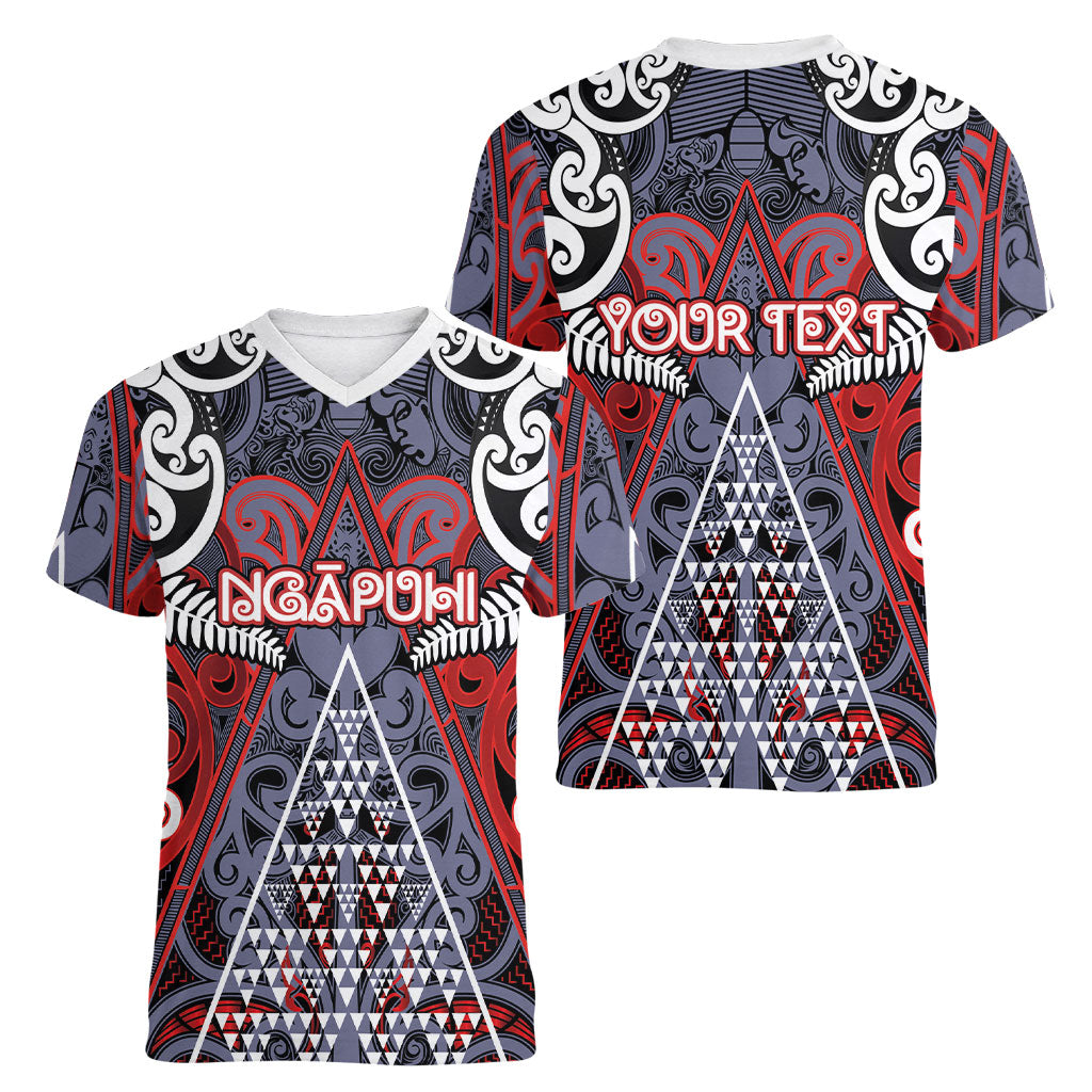 Personalised Aotearoa Iwi Ngapuhi Women V-Neck T-Shirt Maori Motif Tribal