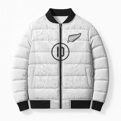 Custom New Zealand Football Bomber Puffer Jacket The Whites-Sporty T90 Style - Aussie Hoodie