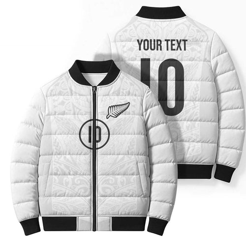 Custom New Zealand Football Bomber Puffer Jacket The Whites-Sporty T90 Style - Aussie Hoodie