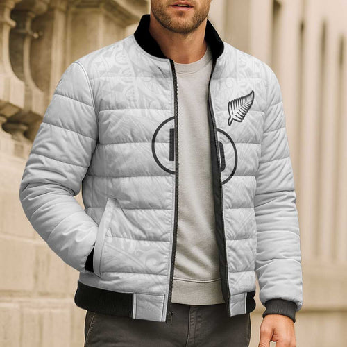 Custom New Zealand Football Bomber Puffer Jacket The Whites-Sporty T90 Style - Aussie Hoodie