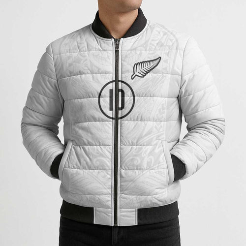 Custom New Zealand Football Bomber Puffer Jacket The Whites-Sporty T90 Style - Aussie Hoodie