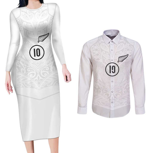 Custom New Zealand Football Couples Matching Long Sleeve Bodycon Dress and Long Sleeve Button Shirt The Whites-Sporty T90 Style - Aussie Hoodie