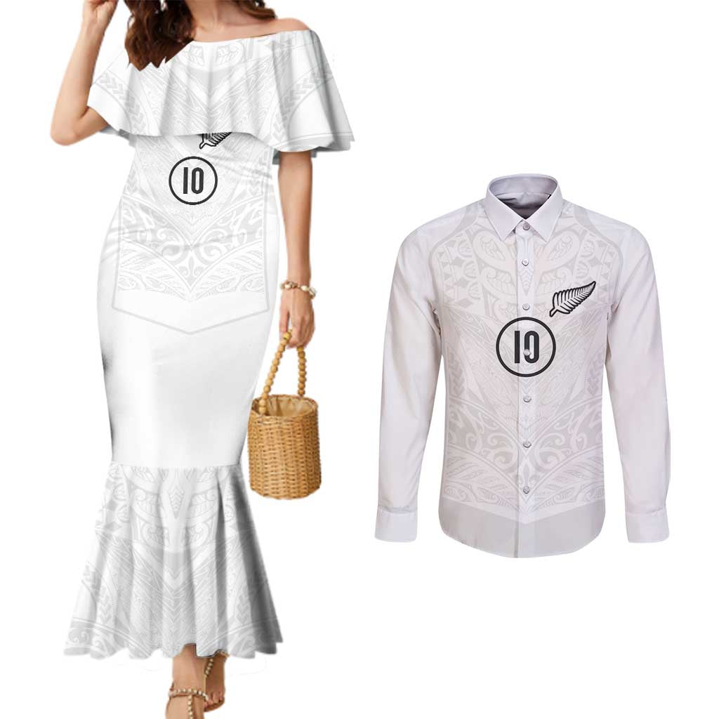 Custom New Zealand Football Couples Matching Mermaid Dress and Long Sleeve Button Shirt The Whites-Sporty T90 Style - Aussie Hoodie