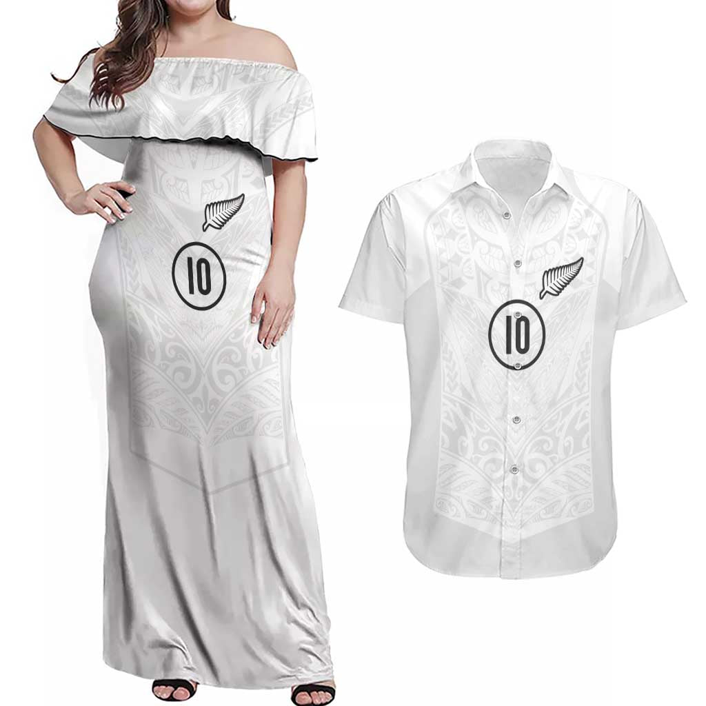 Custom New Zealand Football Couples Matching Off Shoulder Maxi Dress and Hawaiian Shirt The Whites-Sporty T90 Style - Aussie Hoodie