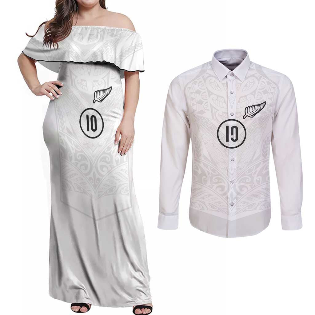 Custom New Zealand Football Couples Matching Off Shoulder Maxi Dress and Long Sleeve Button Shirt The Whites-Sporty T90 Style - Aussie Hoodie