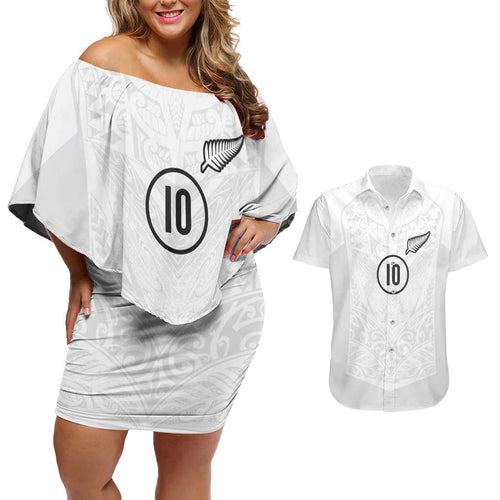 Custom New Zealand Football Couples Matching Off Shoulder Short Dress and Hawaiian Shirt The Whites-Sporty T90 Style - Aussie Hoodie