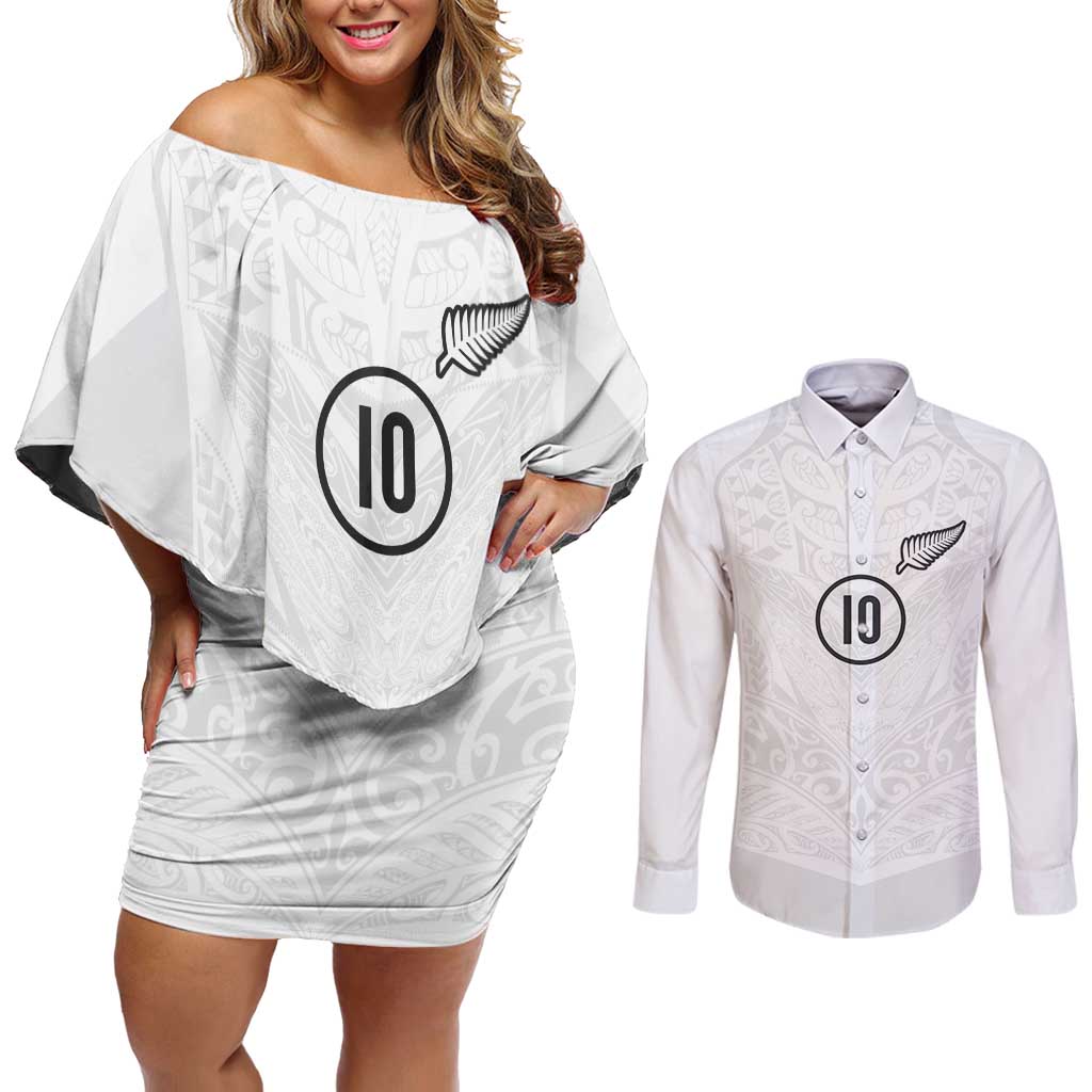 Custom New Zealand Football Couples Matching Off Shoulder Short Dress and Long Sleeve Button Shirt The Whites-Sporty T90 Style - Aussie Hoodie