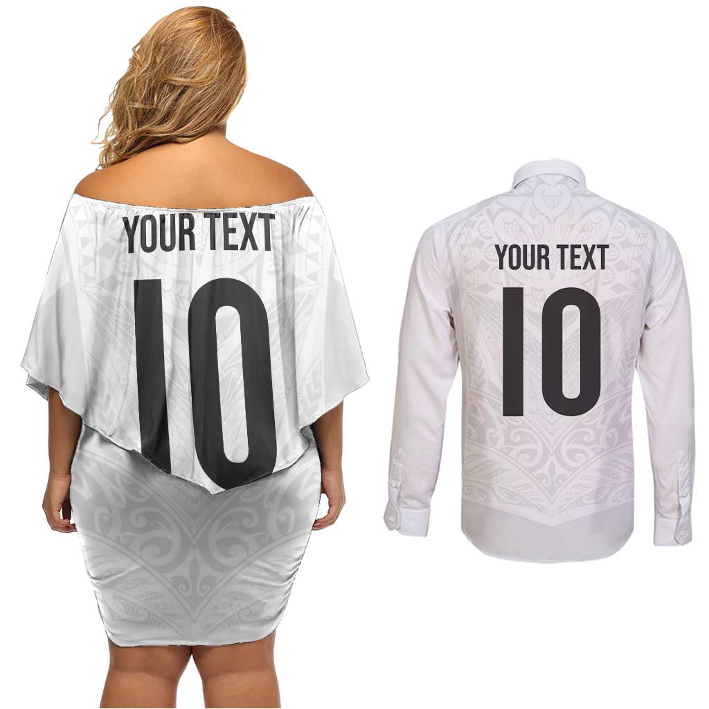 Custom New Zealand Football Couples Matching Off Shoulder Short Dress and Long Sleeve Button Shirt The Whites-Sporty T90 Style - Aussie Hoodie