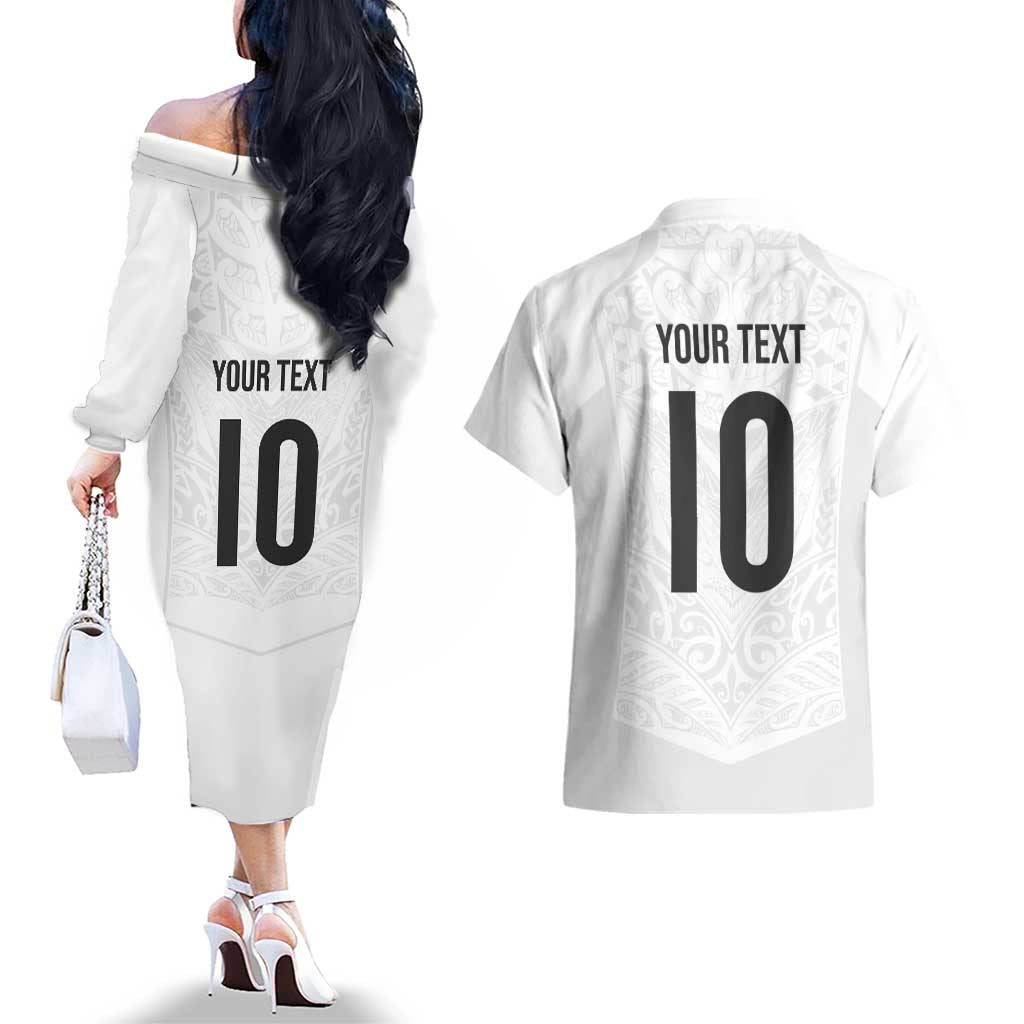 Custom New Zealand Football Couples Matching Off The Shoulder Long Sleeve Dress and Hawaiian Shirt The Whites-Sporty T90 Style - Aussie Hoodie